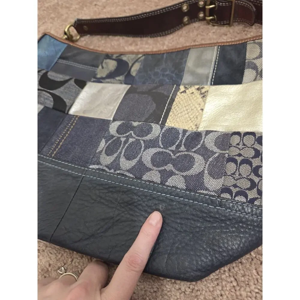 Coach Vintage B063-10003 Indigo Denim Blue Patchwork Leather Mixed Media Handbag